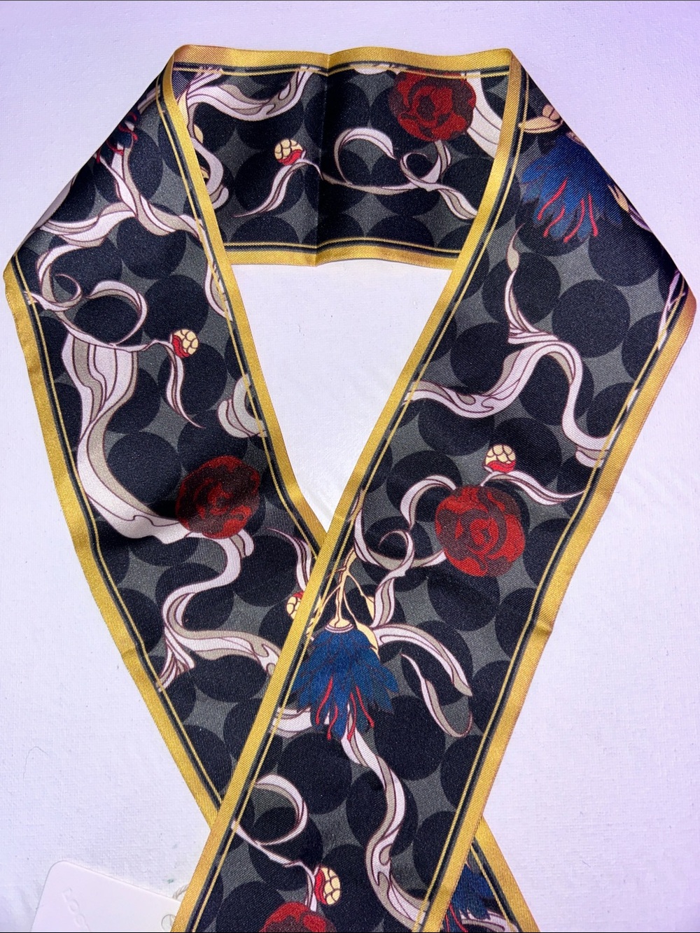 NWT Lost Pattern “Dream” 100% Silk Twilly Neck Bow Scarf - Picture 6 of 7